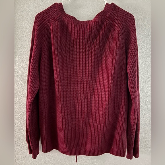 PrettyGarden Maroon / Wine V-Neck Ruched Sweater Size Large - Picture 2 of 4